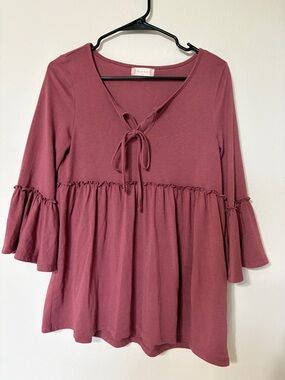 Altar'd State Mauve Tie-Front Babydoll Blouse
